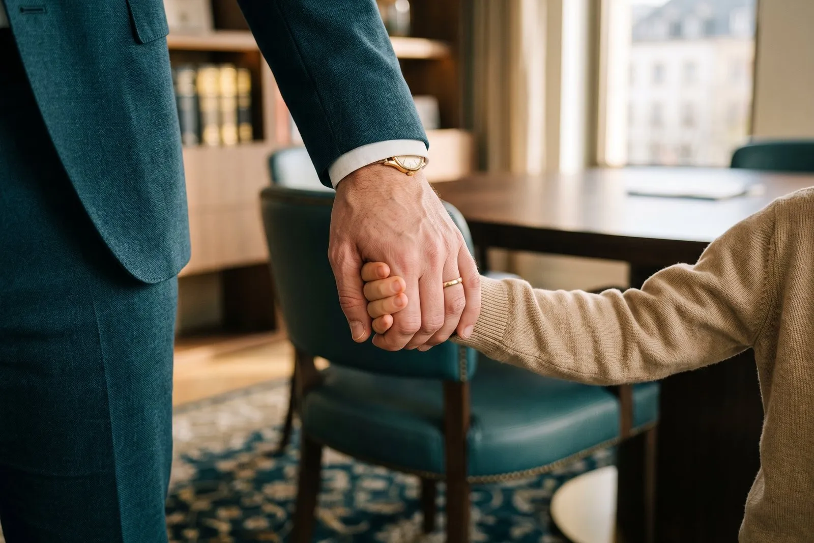 An adult's hands holding a child's hands