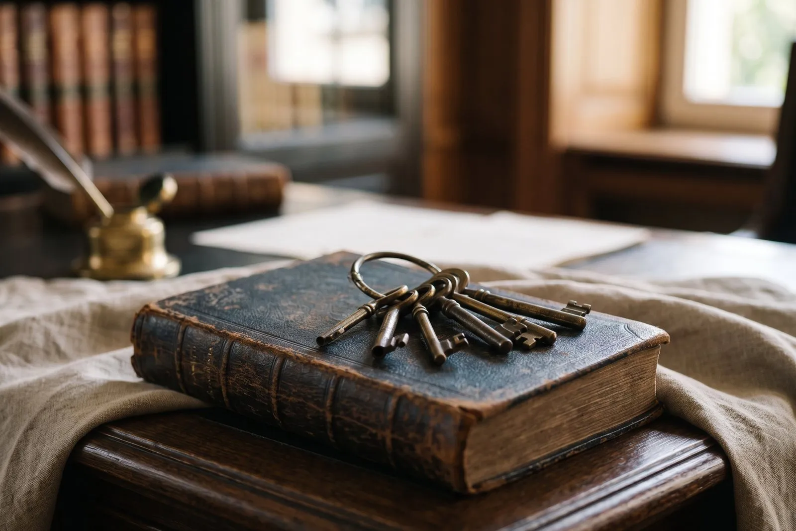 Old keys resting on an antique book