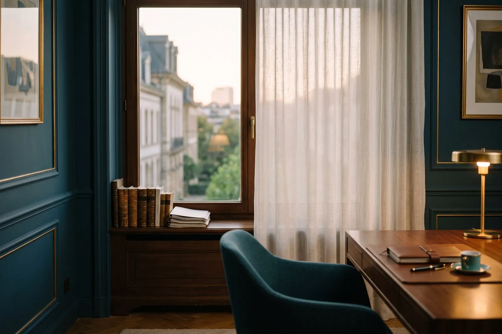 Soft light at a window with light curtains