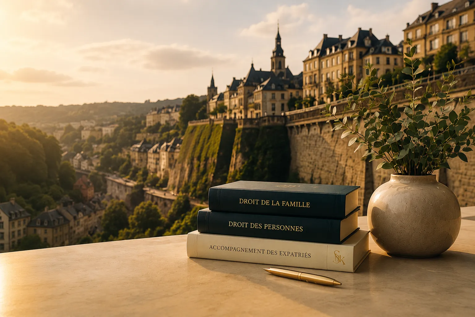 Vue de la vieille ville de Luxembourg avec des ouvrages de droit de la famille et des personnes